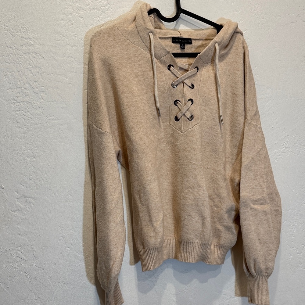 Beige Lace-Up Hoodie